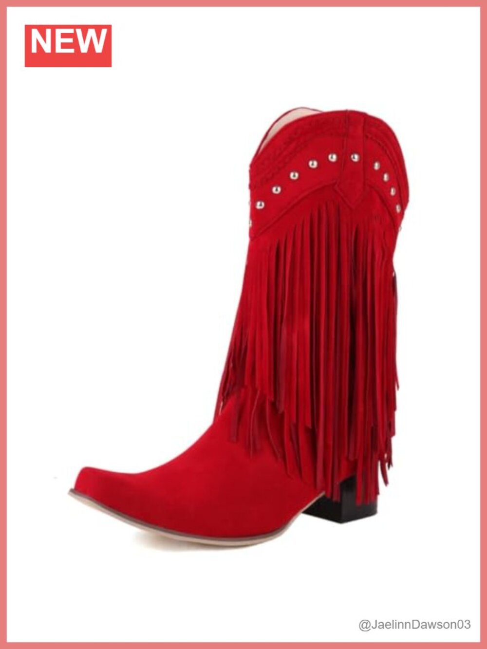 Mid Calf Fringe Boots for Women Cowgirl Western Chunky Heel
